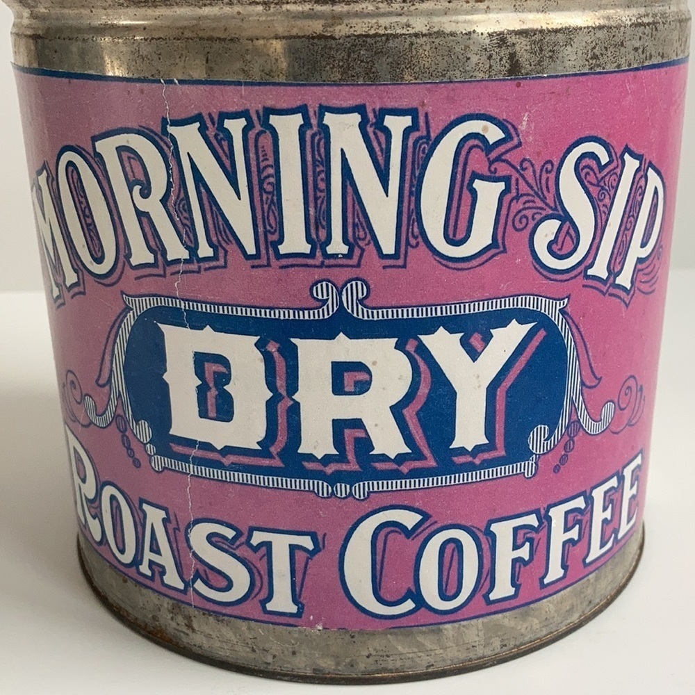 Coffee bar reproduction Morning Sip Dry Roast Coffee advertising tin with lid - Picture 2 of 12